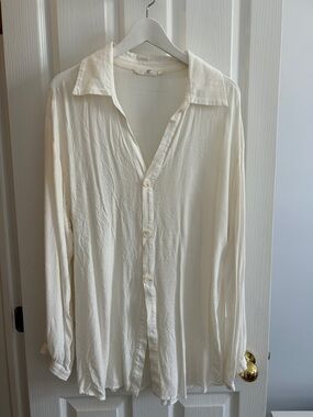 Light Cream Button-Front Blouse - Women's Elegant Collared Top